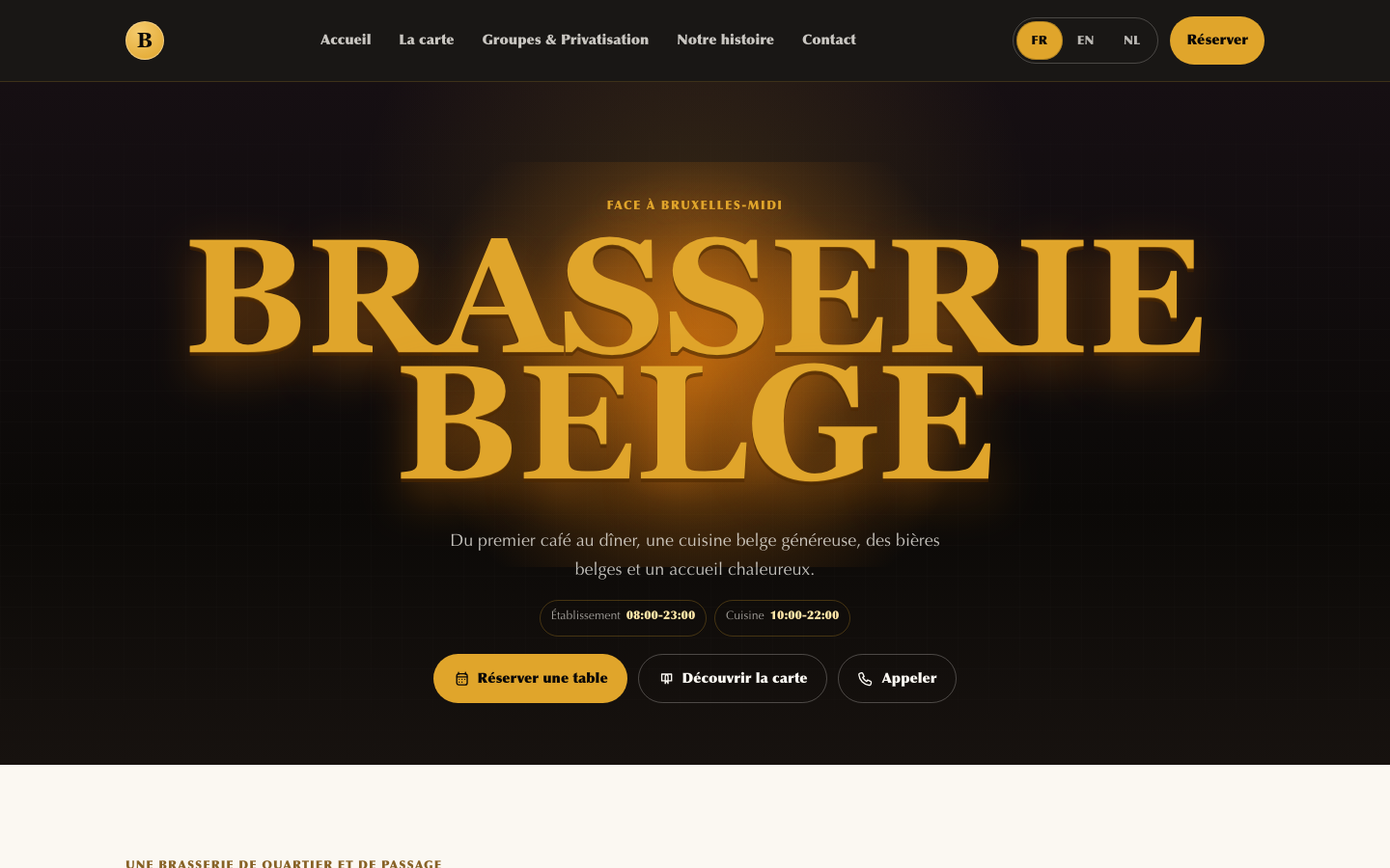 Page d’accueil du site Brasserie Belge