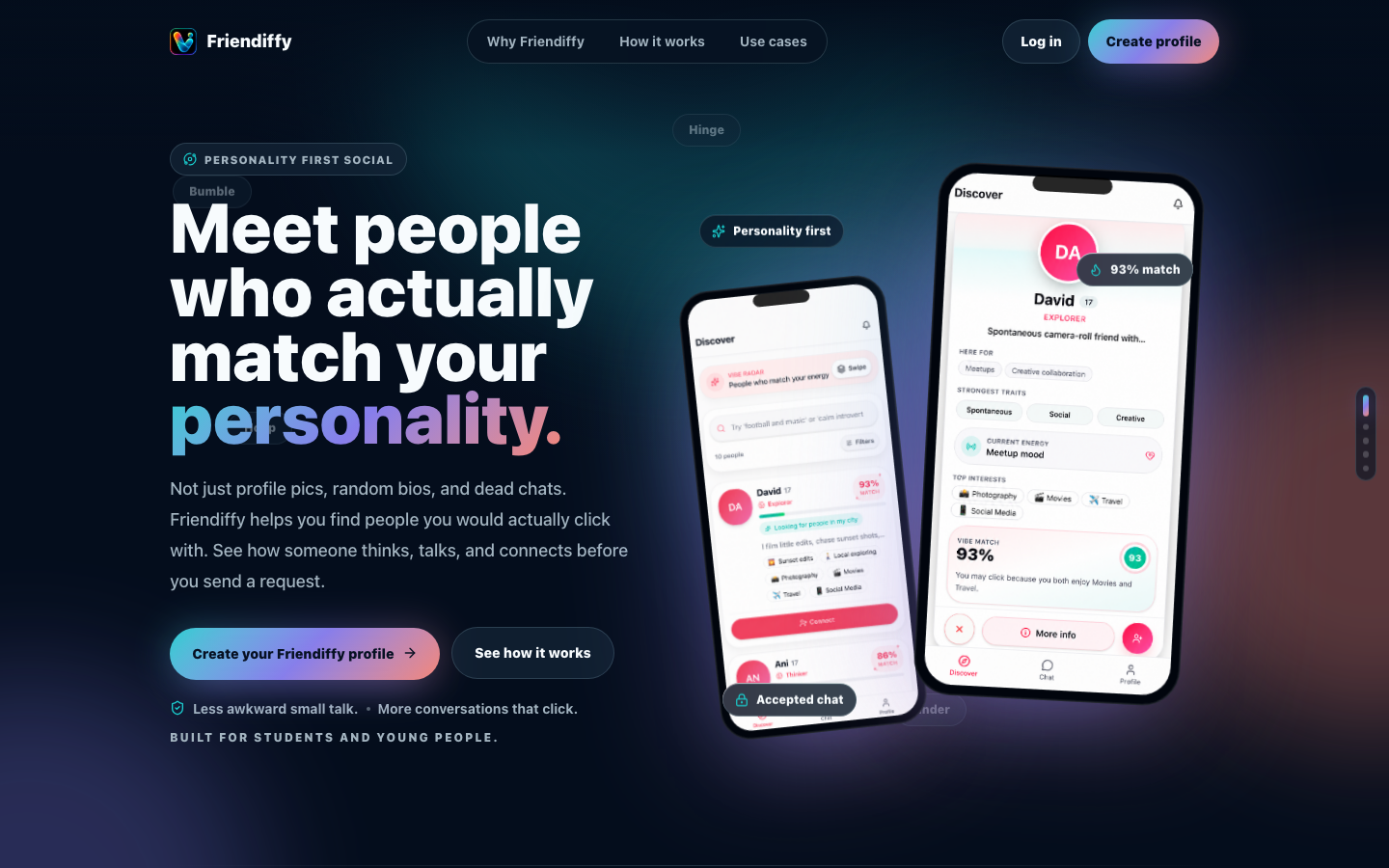 Page d’accueil du site Friendiffy